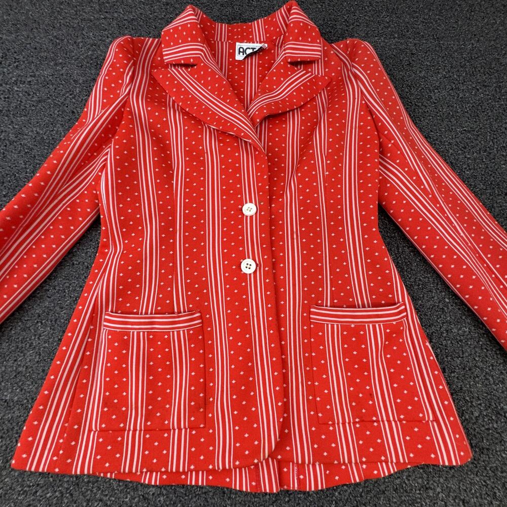 ACT III Blazer Womens S Red Striped Tailored Two-Button Skirt Suit Polyester